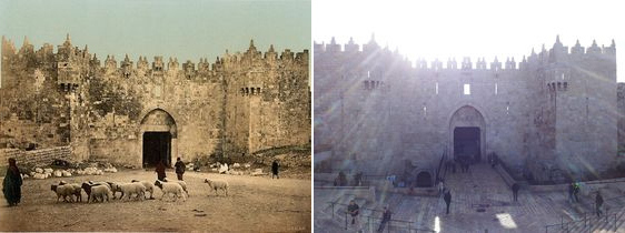 The Damascus gate in Jerusalem then and now photos.