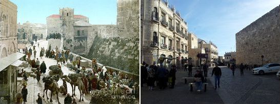 Jerusalem, Israel, old city Jaffa gate, then and now