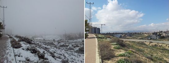 Arad, Israel, snow storm in a desert town 2015 before and after