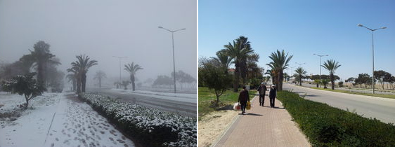 Arad, Israel snow before and after 2015