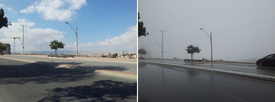 Arad, Israel, snow storm in the desert 2015 before and after photos