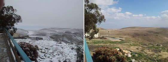 Arad, Israel, snow storm in the desert 2015 before and after photos