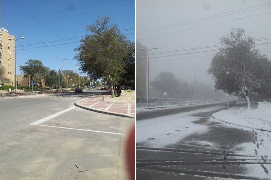 Ben Yair St., Arad, Israel Beofre and after - Snow 2015