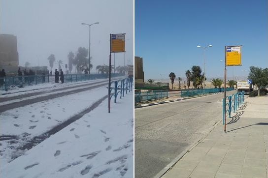 Arad, Israel snow before and after 2015