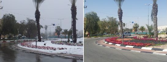 Arad, Israel, snow storm 2015 before and after, Ben yair St. 