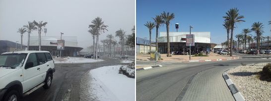Arad, Israel, snow storm in the desert 2015 before and after photos