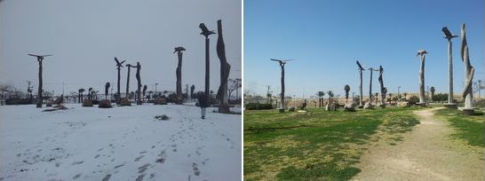 Arad, Israel, snow storm 2015 before and after, close to Tzim center