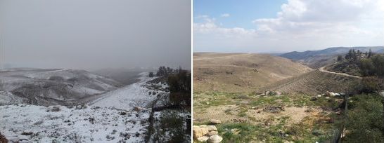 Arad, Israel, snow storm in a desert town 2015 before and after