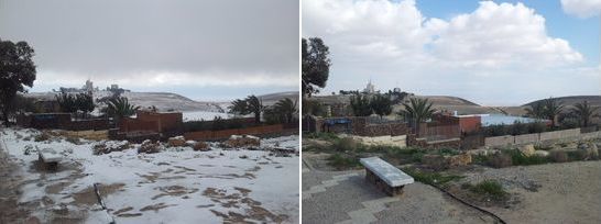 Arad, Israel, snow storm in the desert - 2015 before and after photos 
