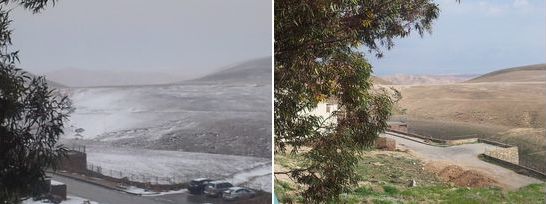 Arad, Israel, snow storm in the desert - 2015 before and after photos